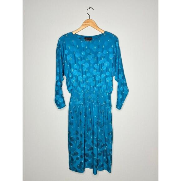 VTG Charles Bianco Italy Silk Colorful Longsleeve Art Deco Luxury Geometric Maxi - Picture 7 of 11